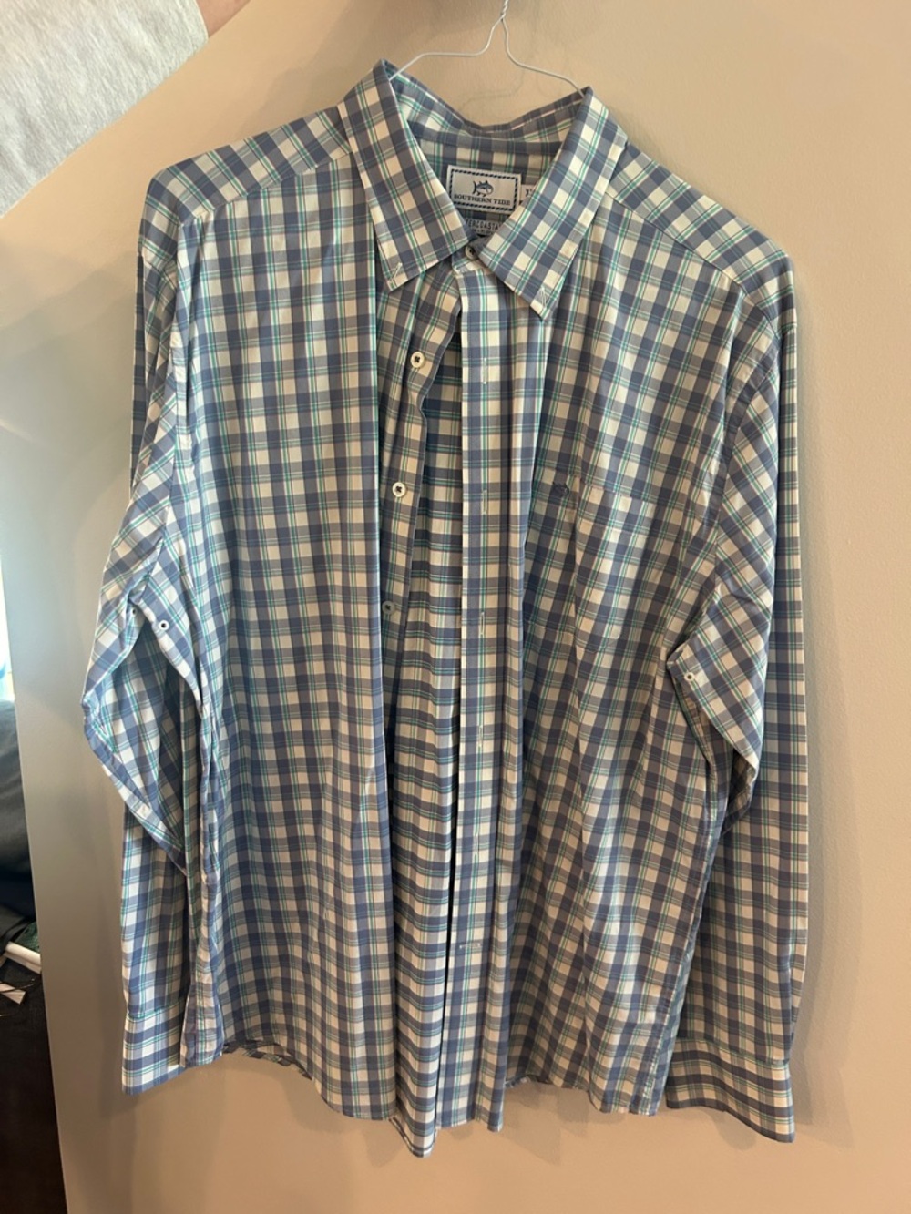 Southern Tide Blue and White Plaid Button-Down Shirt